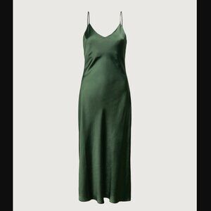 OAK + FORT SATIN V-NECK SLIP MIDI DRESS NWT